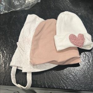 Baby girl hats- newborn hospital hat, sun hat, 2 beanies